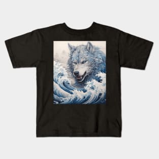 The Great Wolf of Kanagawa- Vintage Japanese Wolf Kids T-Shirt